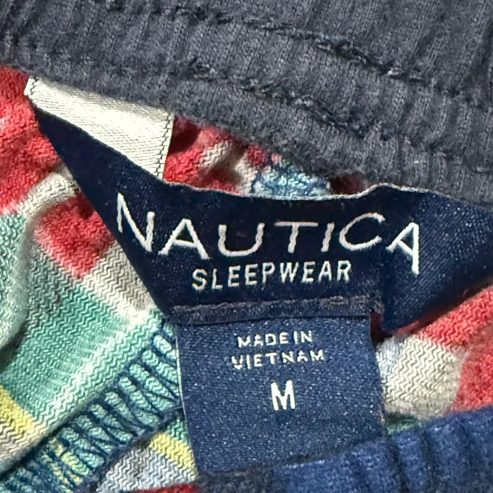 Nautica Size M Pajama Pants Mens Blue Red Green Plaid Drawstring Sleepwear